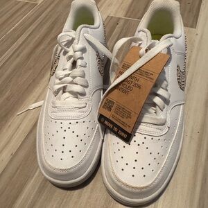 Nike White Low-Top Sneakers with Leopard Accent